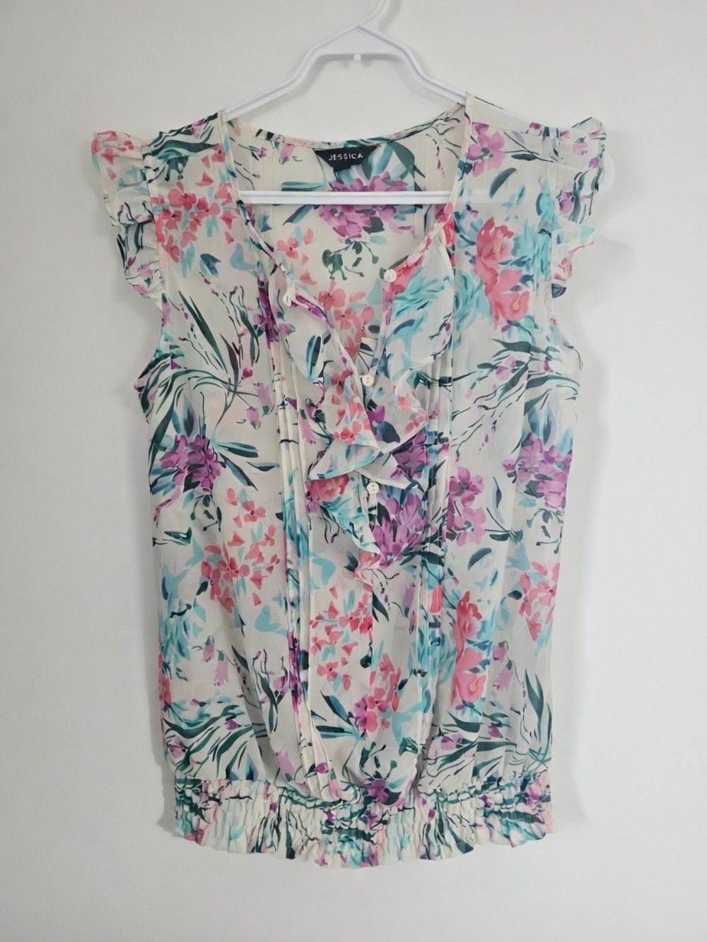 6/$20 Jessica Floral Ruffle Cap Sleeve Blouse